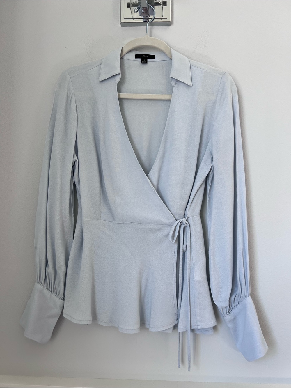 J. Crew Pale Blue Wrap Tie Blouse